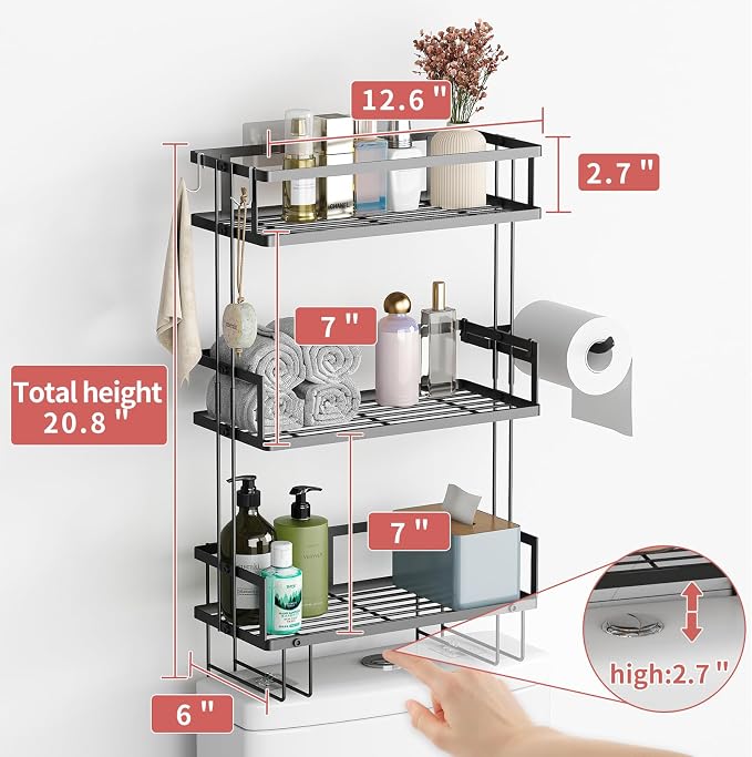 Godboat Bathroom Organizers and Storage, 3-Tier Wall Shelves, Over Toilet Rack - Image 2