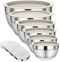 Fyrnova Mixing Bowls with Lids Set, 6 Piece Stainless Steel Nesting Storage by Fyrnova