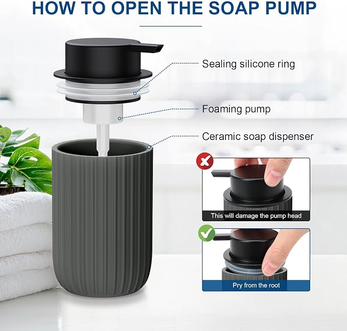 Ceramic Foaming Soap Dispenser, 12 oz Bathroom Foam Hand Soap Dispenser - Image 4