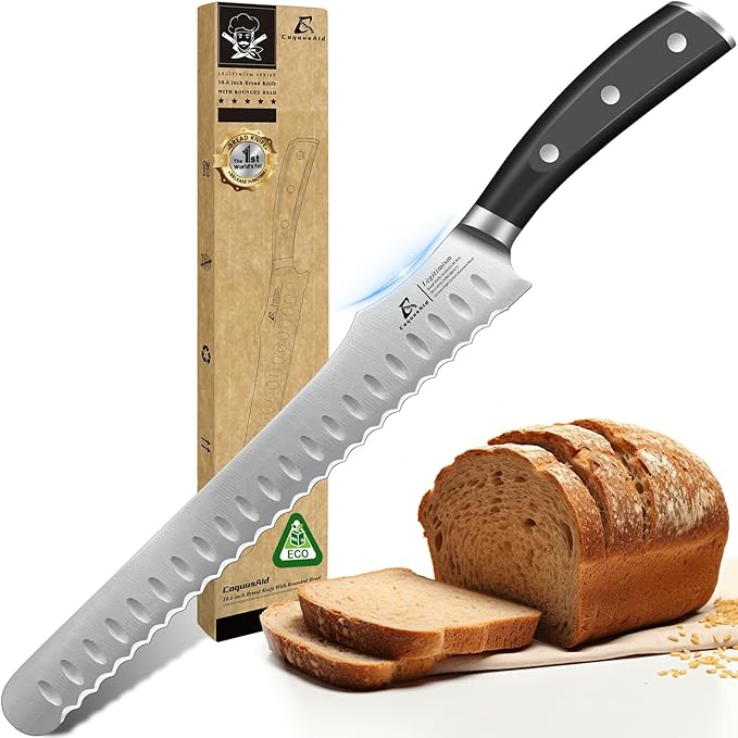 CoquusAid Bread Knife for Homemade Bread, 10.6 Inch Multifunction Serrated Knife by CoquusAid