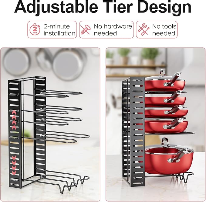 MUDEELA 8-Tier Pots and Pans Organizer under Cabinet, 16.61" Height Light Duty - Image 5