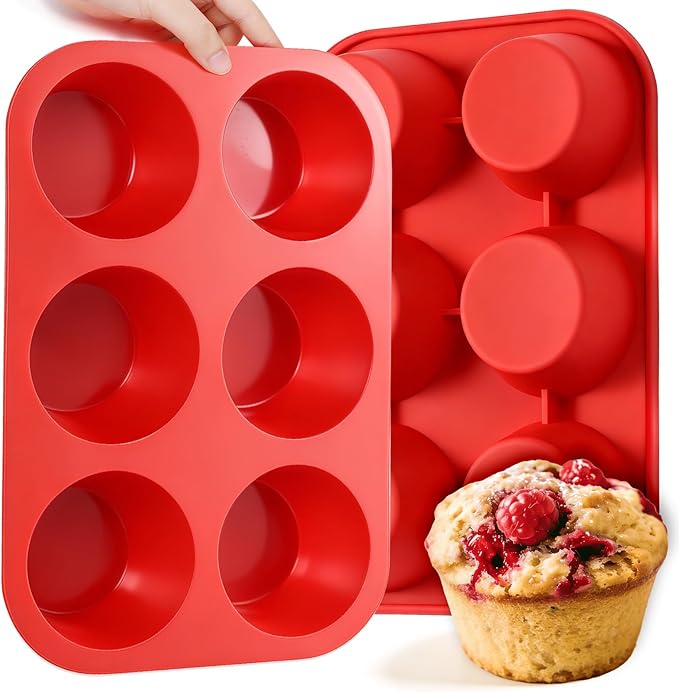 CAKETIME Silicone Jumbo Muffin Pan, 3.5 Inch Silicone Texas Muffin Pan 6 Cup by CAKETIME