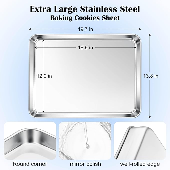 E-far Large Baking Sheet, 20”x14” Stainless Steel Cookie Sheet Pan - Image 2