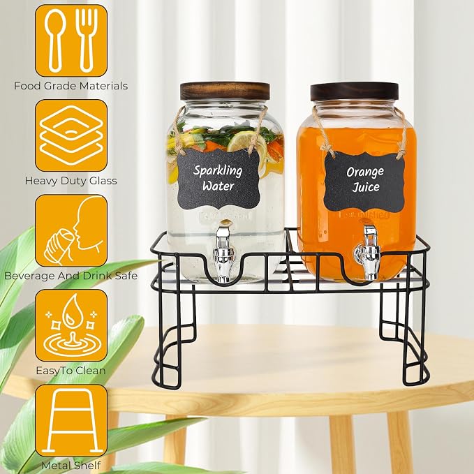 Glass Drink Dispensers For Parties, 2 PACK 1 Gallon Beverage Dispenser - Image 3
