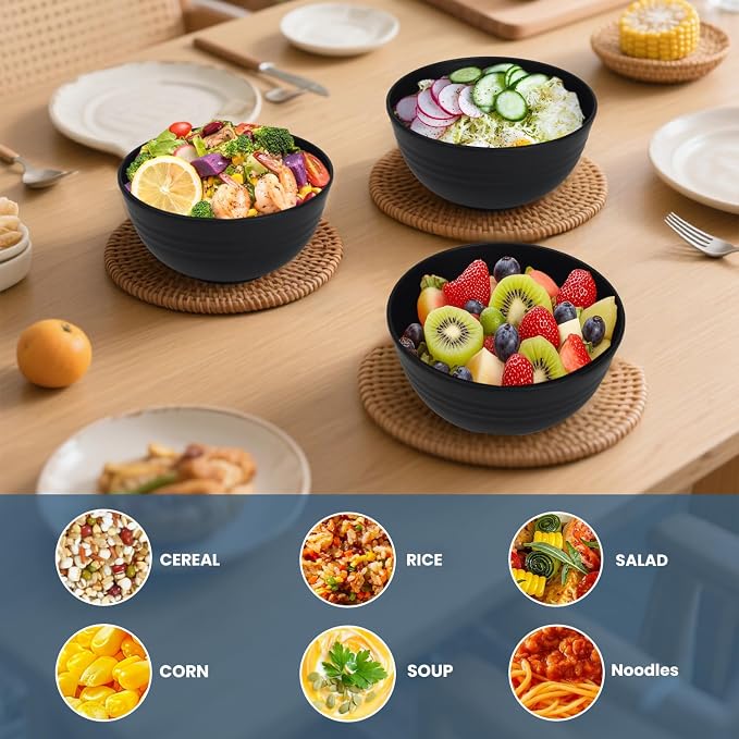 Ramen Bowl 26oz, Unbreakable Wheat Straw Bowls Sets of 6, Plastic Bowl Reusable - Image 5