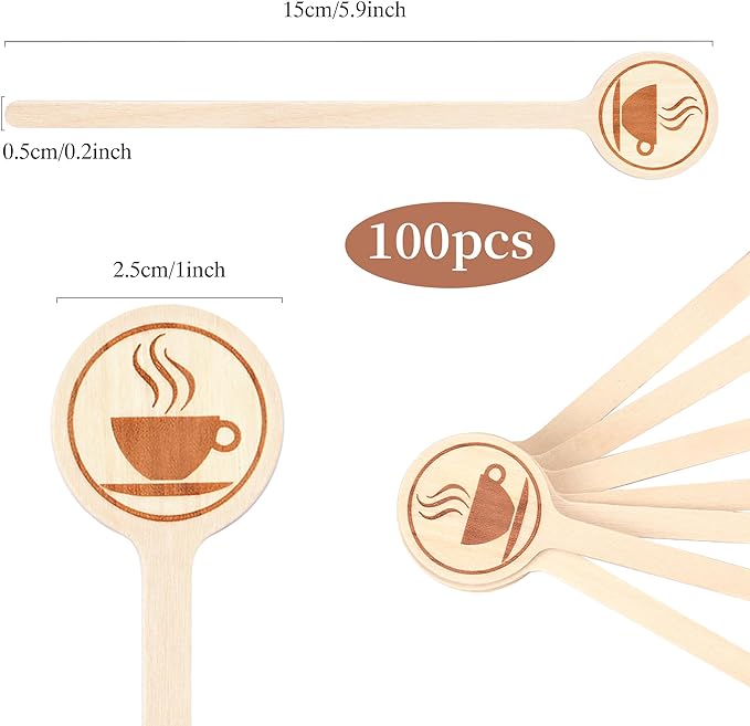 100Pcs Coffee Stirrers-5.9 Inch Natural Wooden Stir Sticks - Image 2