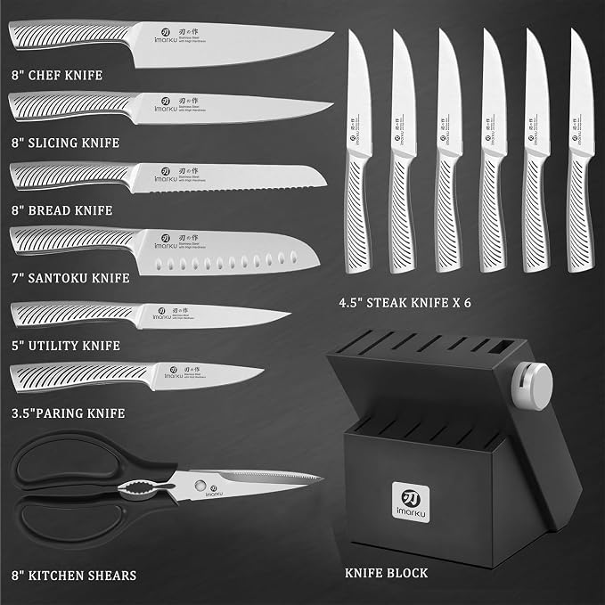 imarku Knife Block Set, Kitchen Knife Set Black, Dishwasher Safe, Build-in - Image 5