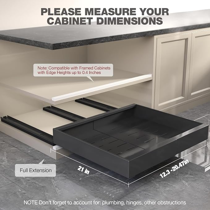 Seinloes 4 Pack Pull Out Cabinet Organizer 21" Deep, Full Extension 3 Slide - Image 6