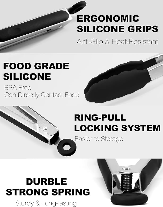 Anaeat Non-Stick Silicone Locking Tong Set of 2 - Image 5