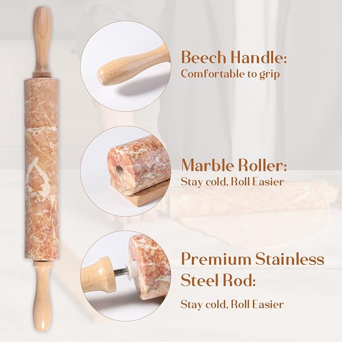 Koville Marble Rolling Pin, Non-Stick Polished Dough Roller, Pie Crust - Image 4