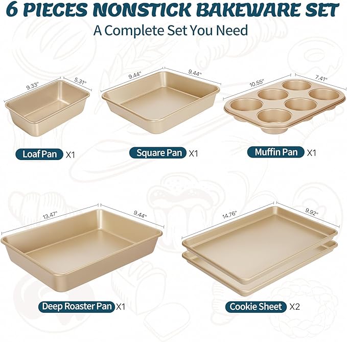 Baking Pans Set, Nonstick Stackable Bakeware Sets, Oven Pans - Image 2