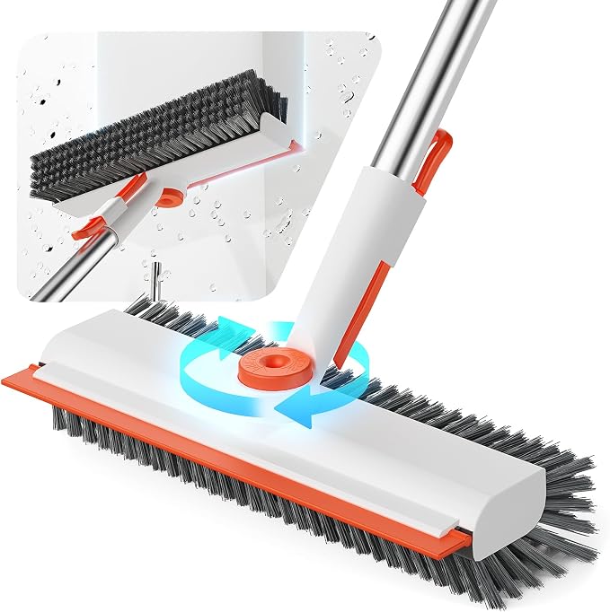 Floor Scrub Brush with Long Handle, 3 in 1 Scrape and Heavy-Duty Stiff Bristle by HelpX