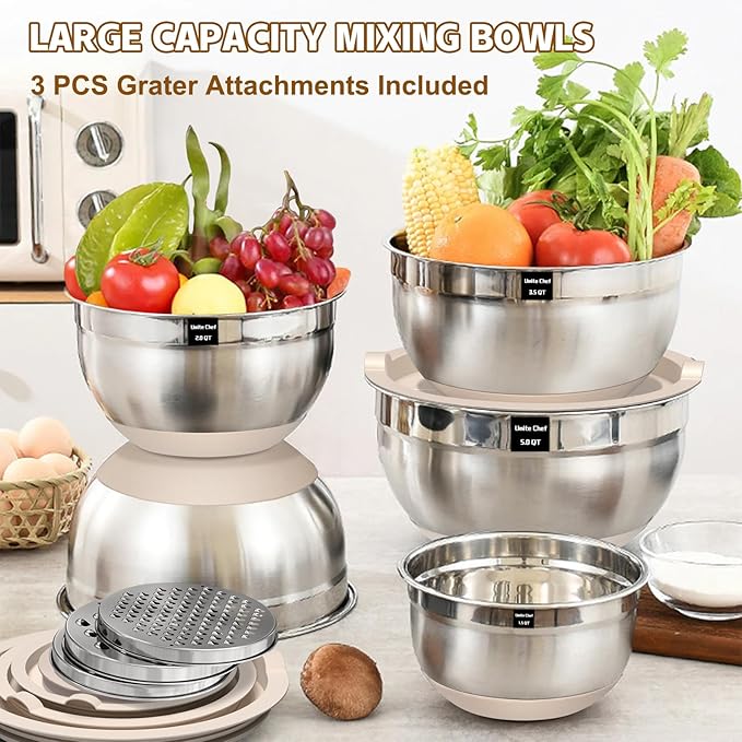 Umite Chef Mixing Bowls with Airtight Lids Set, Non-Slip Bottoms, 1.5QT - Image 5