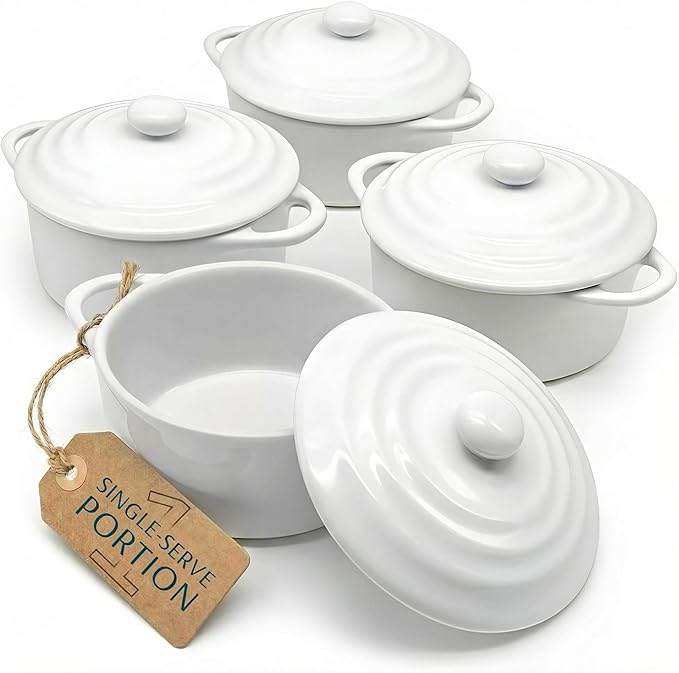 Kook Ceramic Mini Cocotte Set, Small Casserole Dishes by Kook