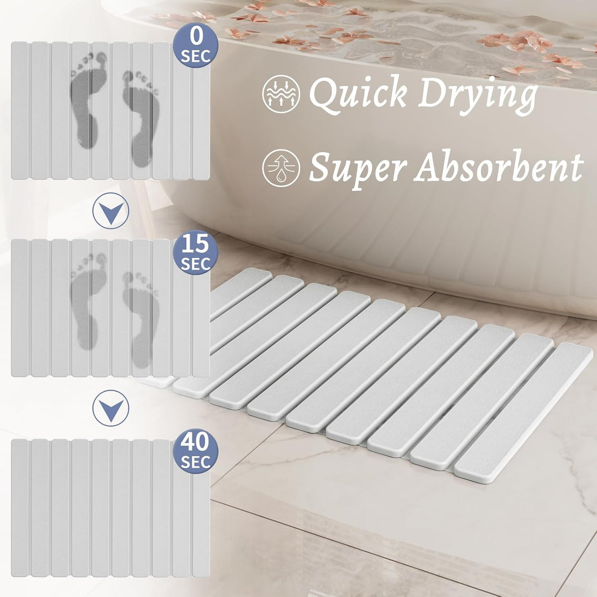 Foldable Stone Bath Mat, Diatomaceous Earth Stone Drying Mats for