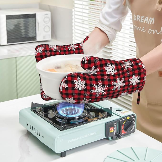 Red Black Buffalo Plaid Oven Mitts and Pot Holders Set - Image 6