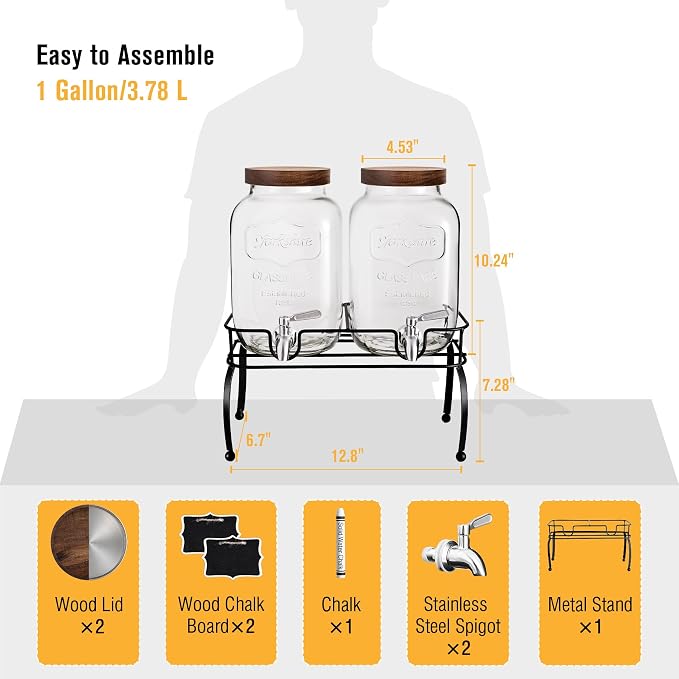 mustry Glass Drink Dispenser for Parties, 1 Gallon Beverage Dispenser - Image 2