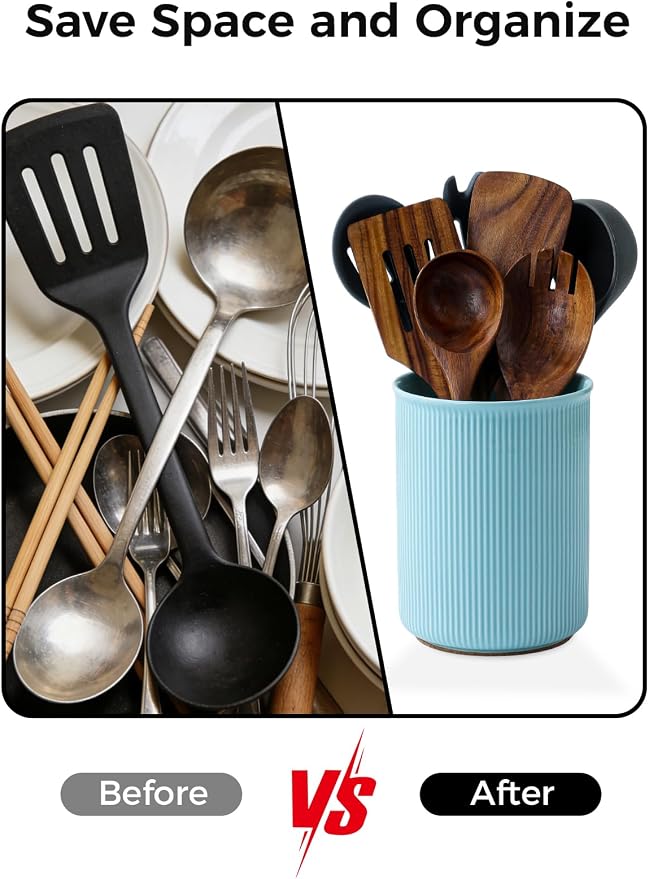 LoeJan Utensil Holder, Extra Large Utensil Crock, Stable Ceramic Utensil - Image 6