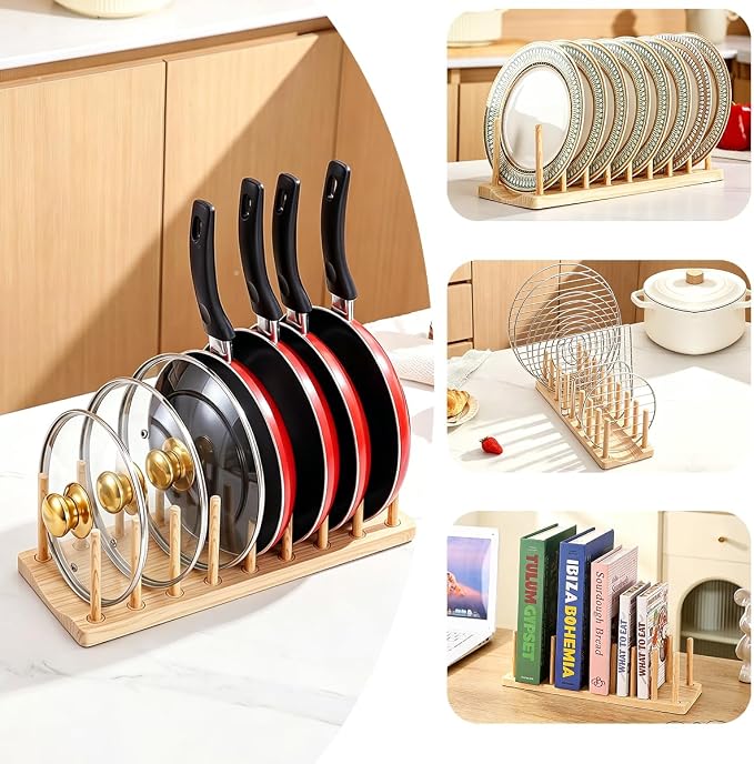 HOMQUEN Pot Lid Organizer, Sturdy Plastic Pan Lid Organizer Rack, 8 Adjustable - Image 3
