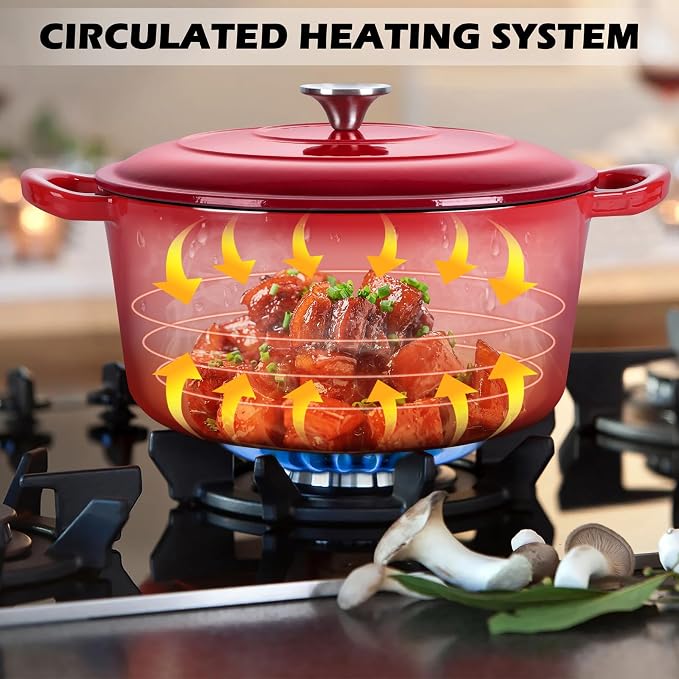 TeamFar Enameled Cast Iron Dutch Oven, 6 Quart Pot - Image 6
