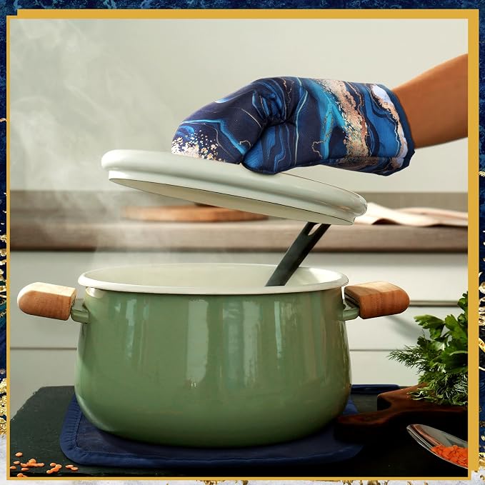 Leinuosen 8 Pcs Blue Marble Kitchen Decor Dish Towels and Oven Mitts Sets Pot - Image 4