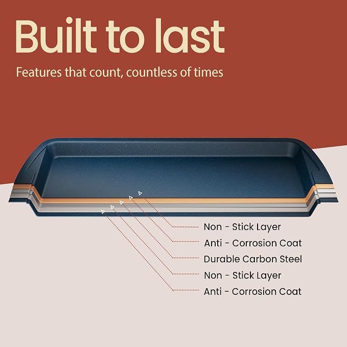 Cookie Sheet with Wire Rack Set, 2-Piece Nonstick Blue Marble Carbon Steel Pan - Image 8