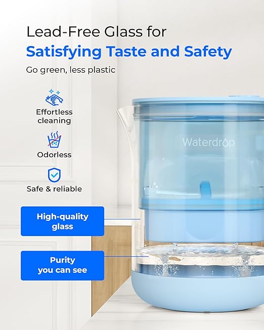 Waterdrop PT-72B-A Glass Alkaline Water Filter Pitcher, Eco-Friendly, Enhances - Image 4