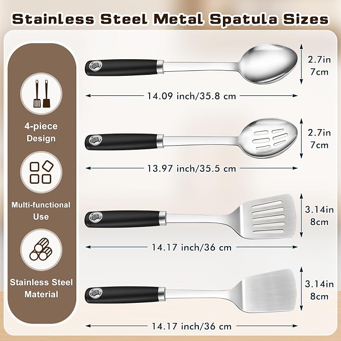 4 Pcs Cooking Utensils Set, Stainless Steel Kitchen Utensils, Heat Resistant - Image 7