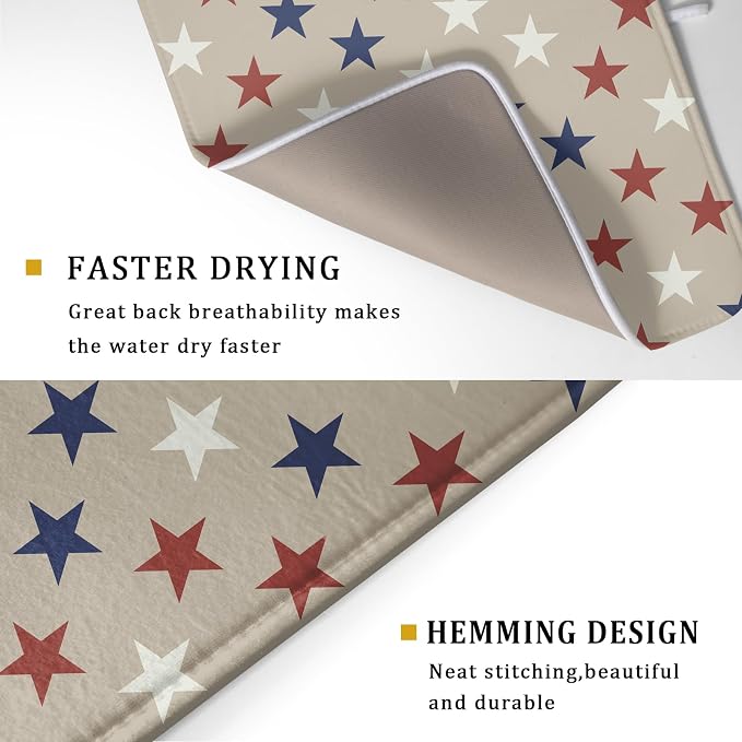 Patriotic July of 4th Blue Red White Star Dish Drying Mat - Image 3