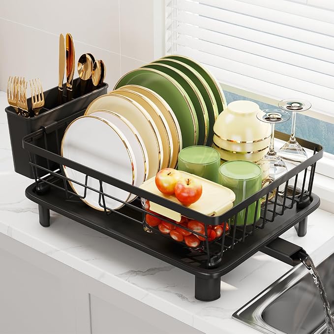 Dish Drainer Rack with Drip Tray, Sink Dish Drainer with Drainage Spout by Unknown