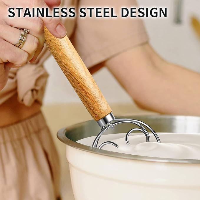 TEEVEA Danish Dough Whisk Stainless Steel Wooden Handle - Image 5