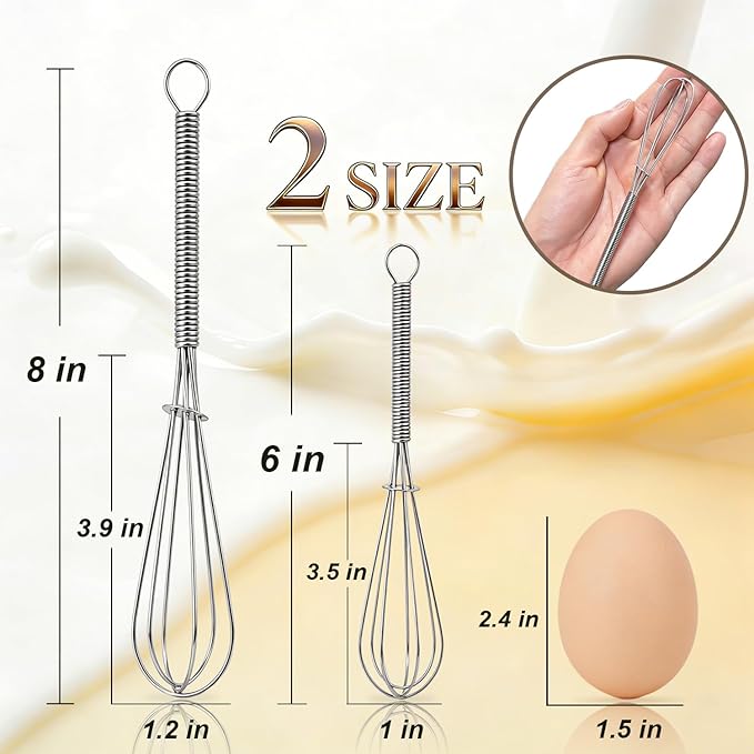 Anaeat Small Wire Whisk Set of 2, Portable Stainless Steel Kitchen Tiny Whisk & - Image 6