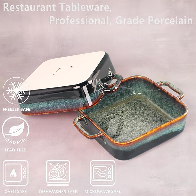 7" x 7" Porcelain Square Casserole Dishes, 2 pieces Baking Dish - Image 3