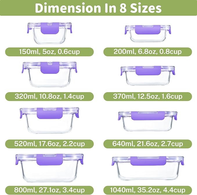 HOMBERKING 8 Pack Glass Food Storage Containers - Image 2