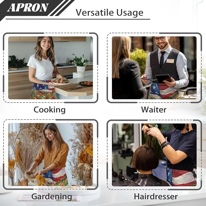 Server Apron with 3 Pockets, Waterproof Oil Waitress Waiter Half Apron - Image 5