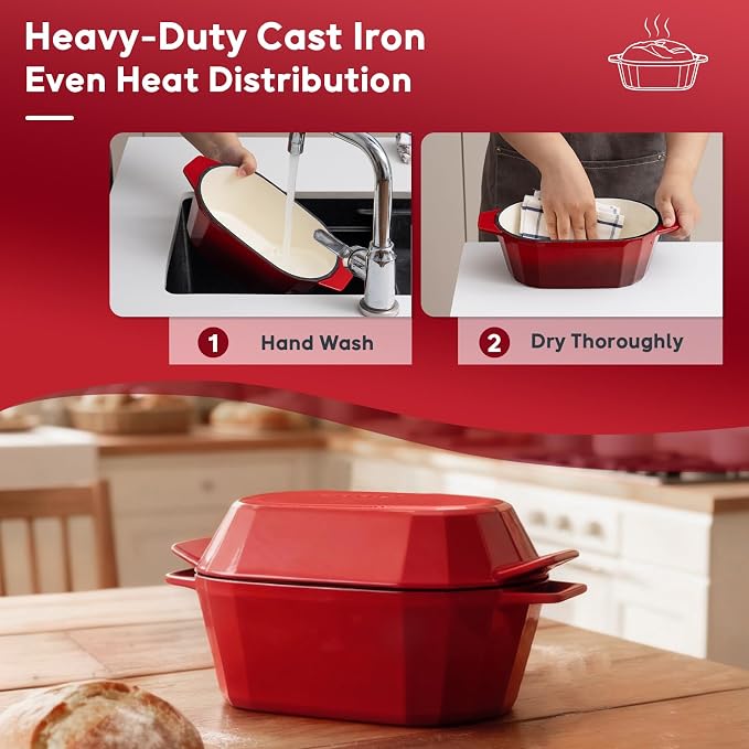 Enameled Cast Iron Dutch Oven for Bread Baking – 3QT Oval Round Heavy Duty - Image 4