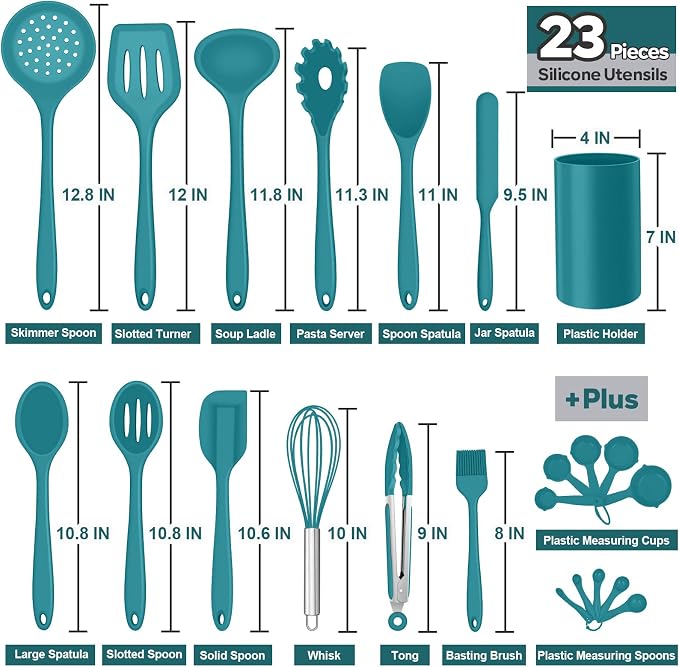 Silicone Kitchen Utensils Set, E-far 23 Pcs Blue Cooking Utensils Tools - Image 2