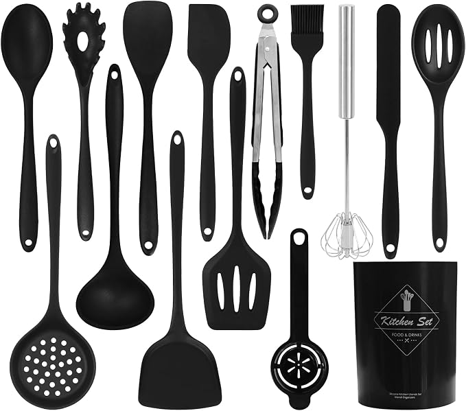 Silicone Kitchen Utensils Set 15PC Cooking Utensils Set, Heat Resistant Kitchen by CQKEDMA