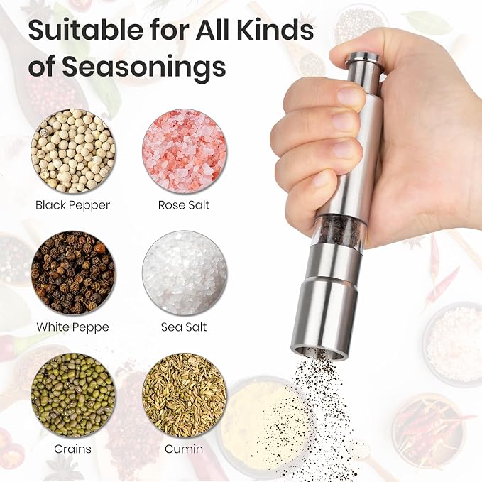 Salt and Pepper Grinder Set, Small Stainless Steel Manual Salt Grinder - Image 6