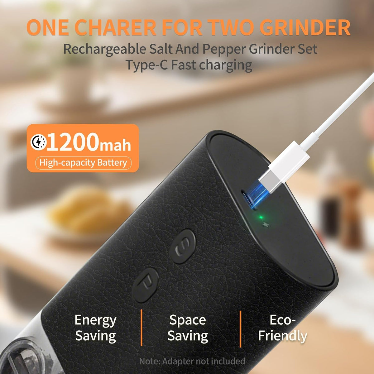 Dual Chamber Electric Pepper and Salt Grinder,Rechargeable Salt and