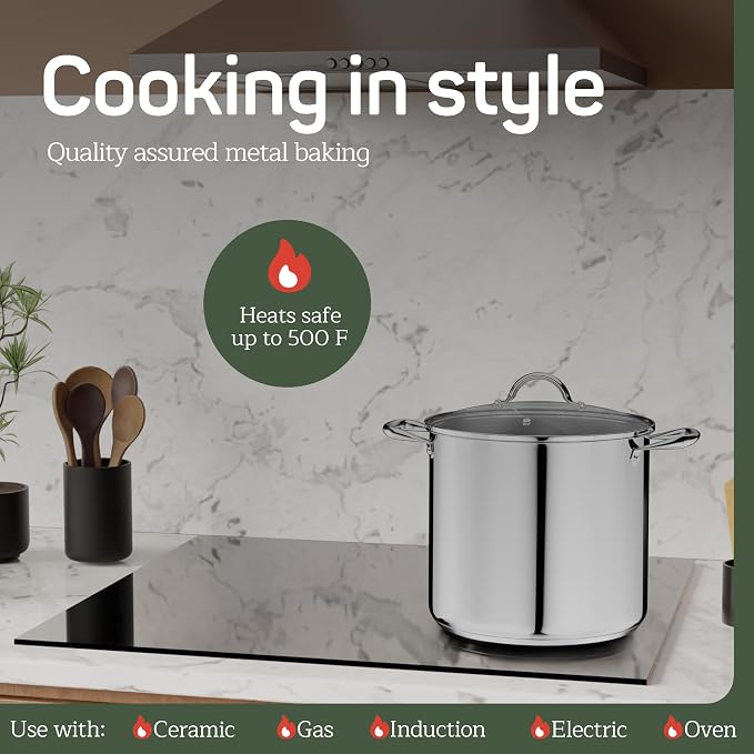 Stainless Steel Stockpot with Tempered Glass Lid 16 Quart, Durable 18/0 - Image 3