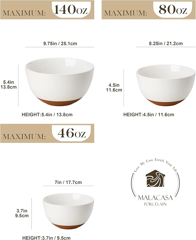 MALACASA Ceramic Mixing Bowls, Large Serving Bowls - Image 3