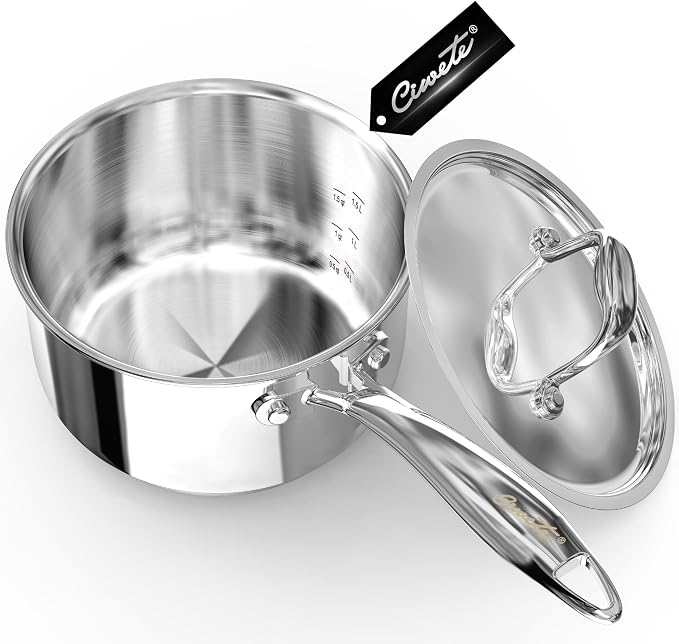 Ciwete 2 Quart Sauce Pan with Lid, Tri Ply Stainless Steel Saucepan 2 Qt with - Image 8