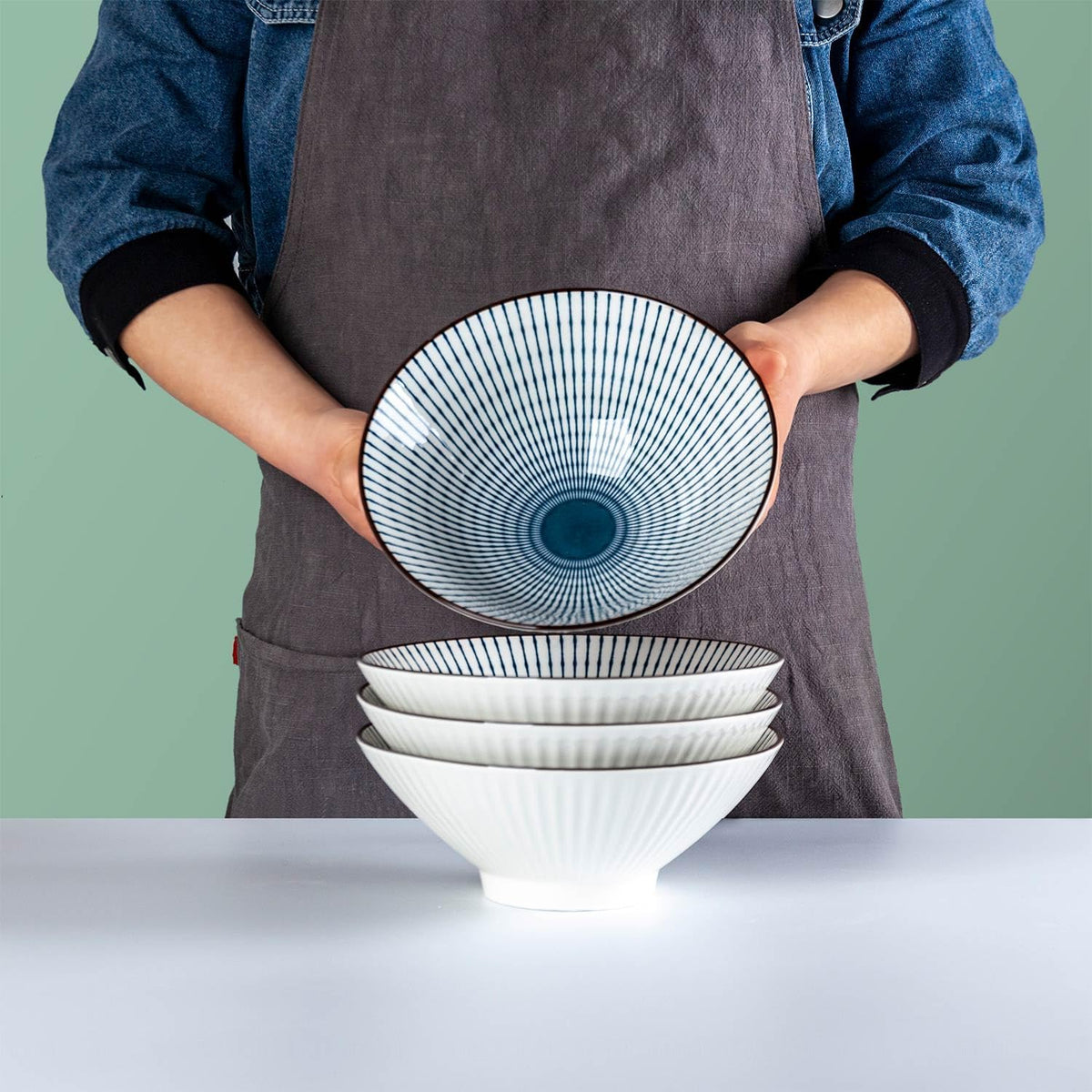 38 oz Japanese Ramen Bowls Set of 6, Large Pho Bowls, 8 Inch Ceramic