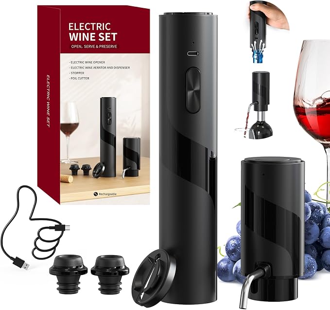 CIRCLE JOY Electric Wine Bottle Opener Set Rechargeable 7-in-1 Wine Set by CIRCLEJOY