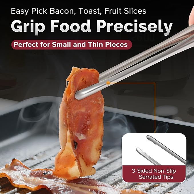 Precision Serrated Non-Slip Tips Cooking Tongs 2 Set, One-Piece 18/8 Stainless - Image 2