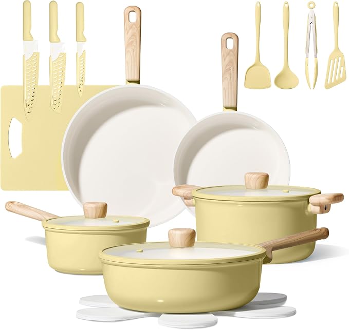 CAROTE 24pcs Ceramic Cookware Set, Pots and Pans Non Stick Kitchen Cookware Sets by CAROTE