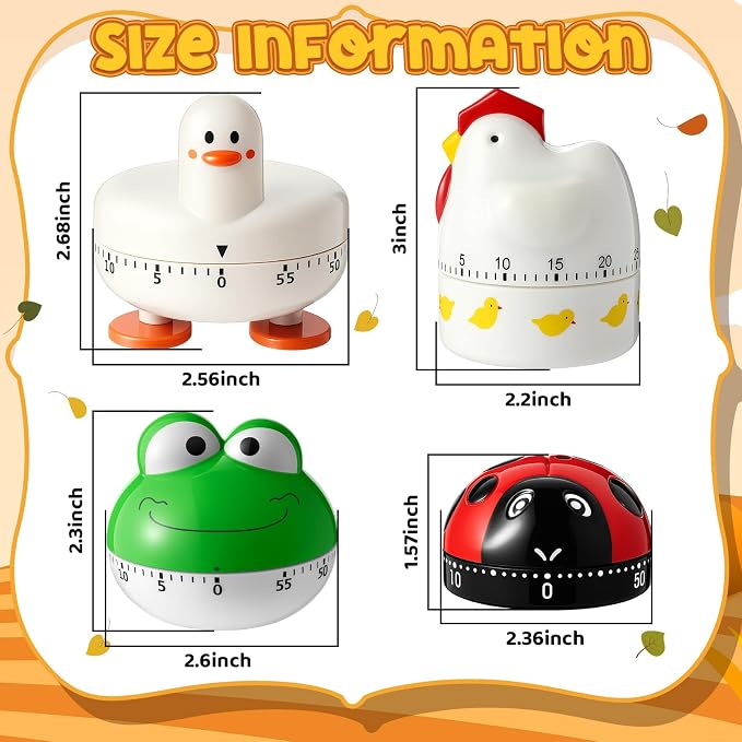 Amylove 4 Pieces Cute Kitchen Timer, Animal Mechanical Manual, 60 Minutes Loud - Image 2