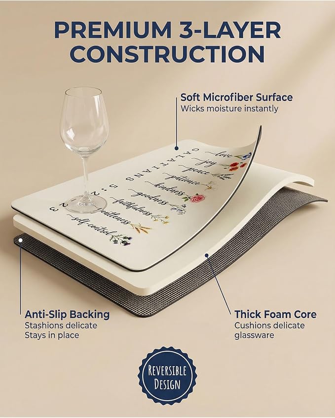 2 Pack Fruit of the Spirit Dish Drying Mats, Non-Slip Backing, Galatians - Image 5