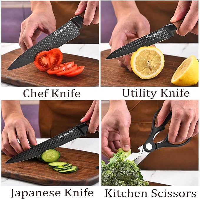 Kitchen Knife Set, Retrosohoo 6-Pieces Khaki Sharp Knife Block Set - Image 3